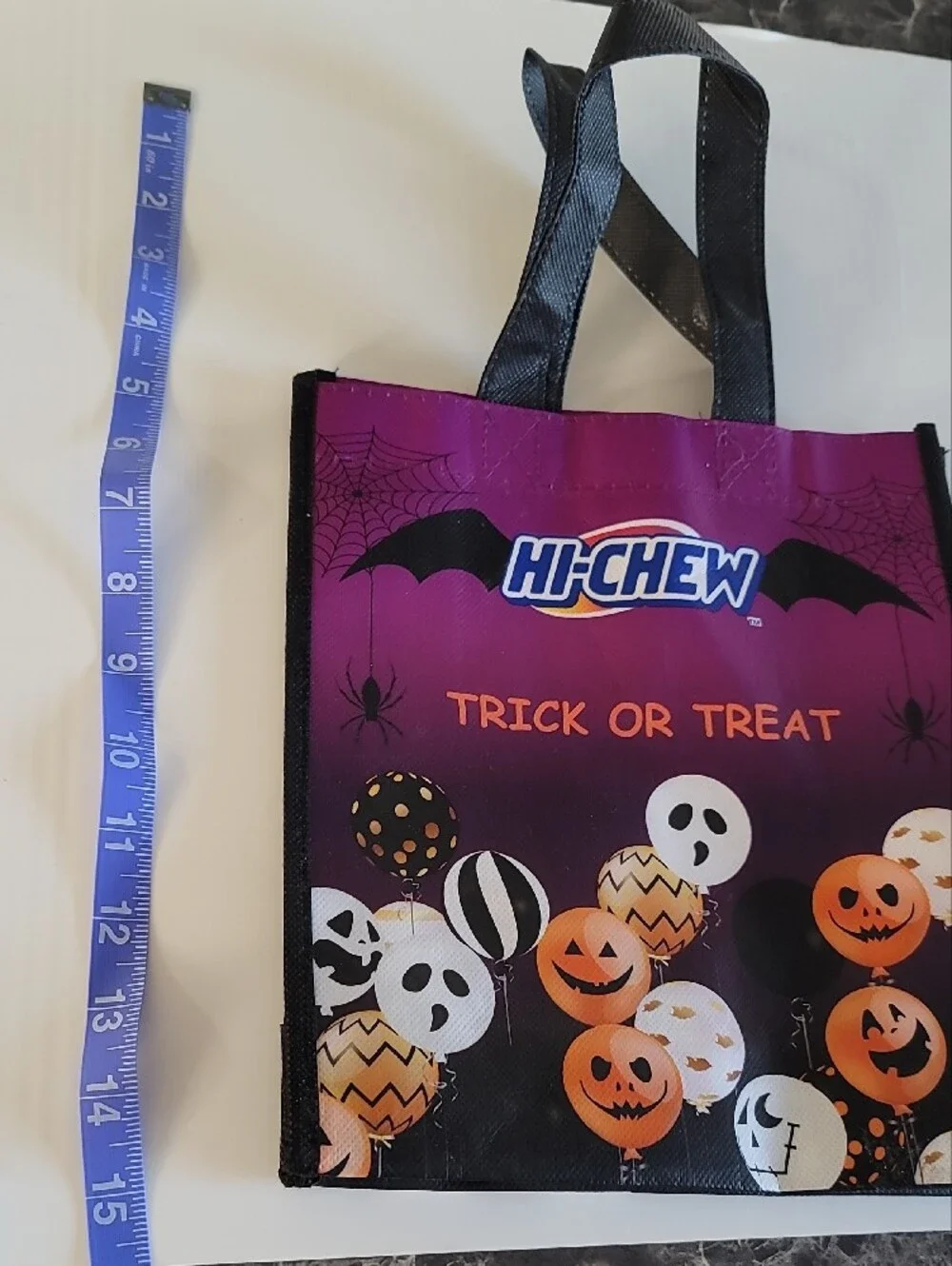 HICHEW Halloween Trick or Treat Tote Bag - Purple/Black 15x9 Inches